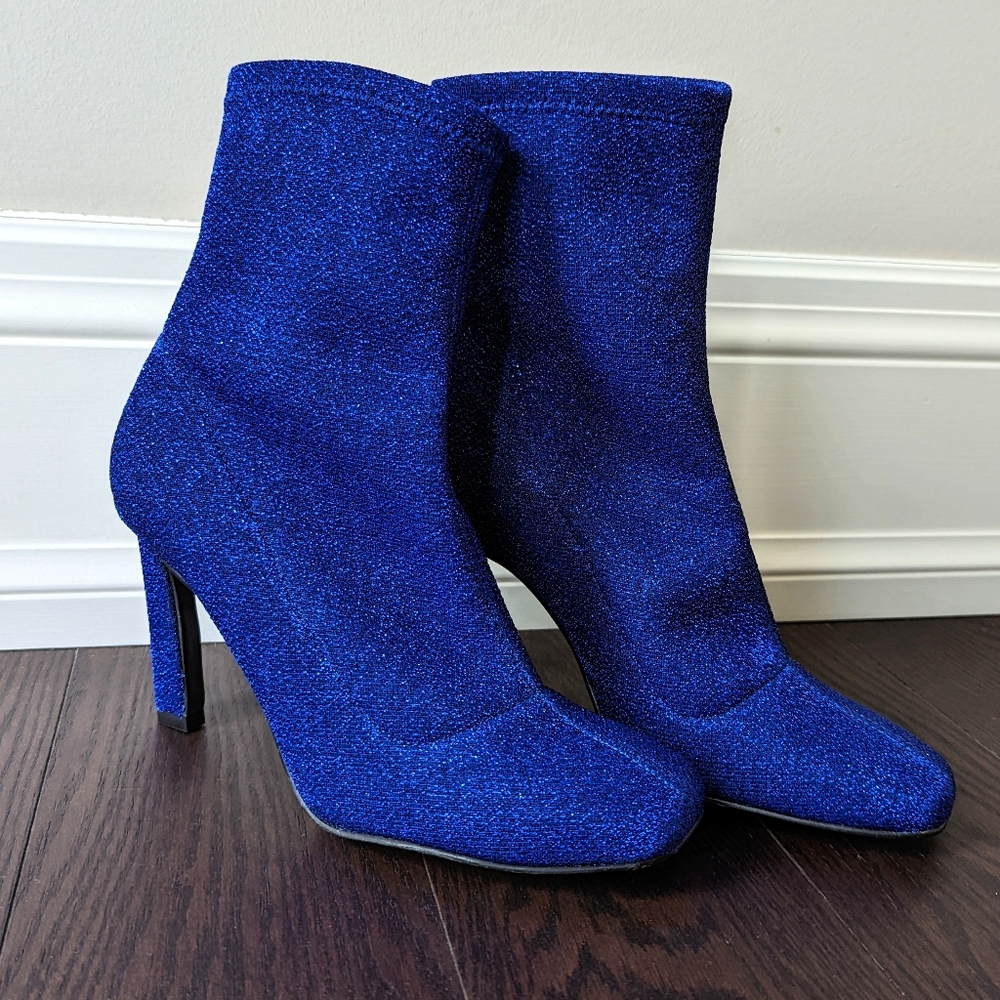 L'Intervalle glitter metallic royal blue sparkly heeled boots